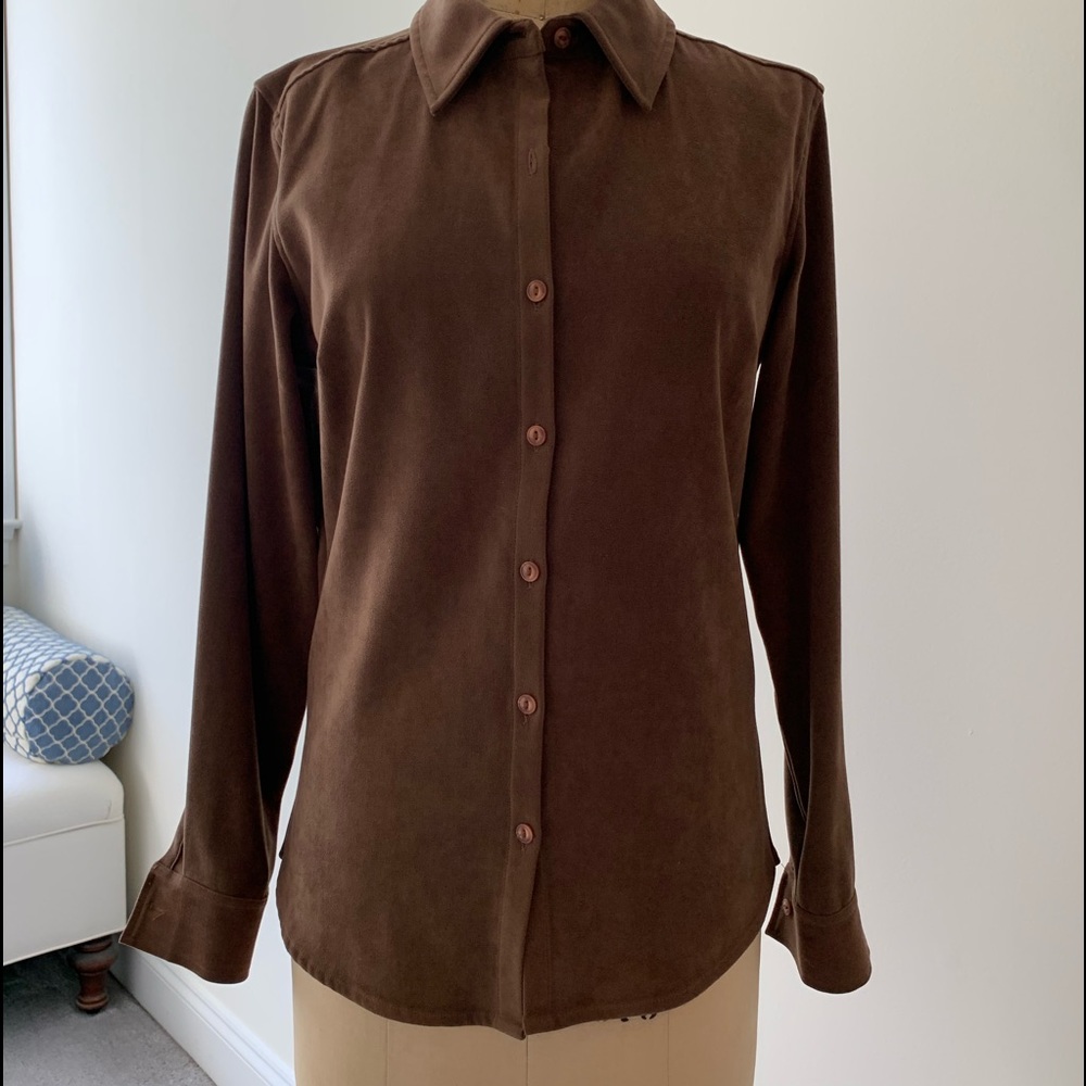 Geoffrey Beene brown faux suede long sleeve shirt